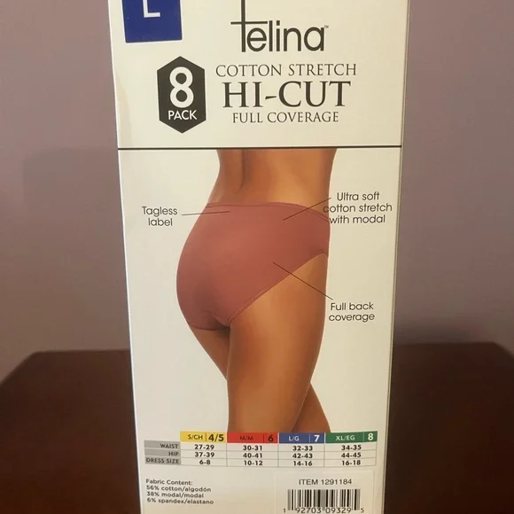 NEW LARGE Felina Women's Cotton Stretch Hi-Cut Panties - 8 Pack - Picture 2 of 2
